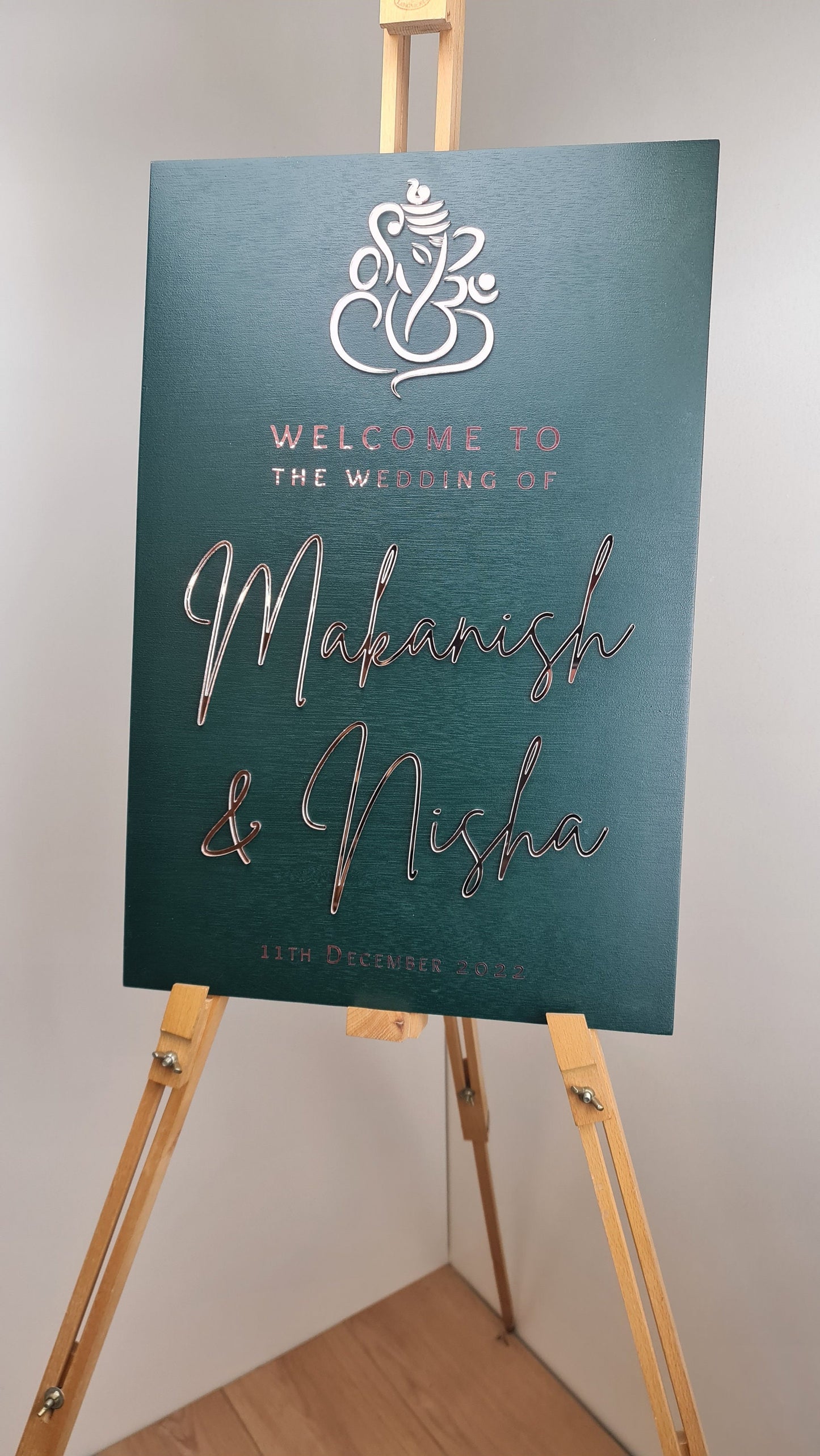 Wedding Welcome Sign Acrylic, Hindu Wedding, Ganesha, Welcome To Our Wedding, Modern Gold Acrylic, Personalised Wedding Decoration, A1 A2 XL