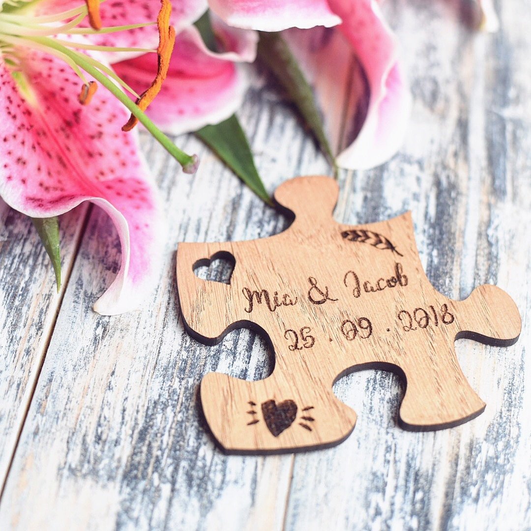 Personalised Puzzle Piece Wedding Favour Coasters - HomeCreationss