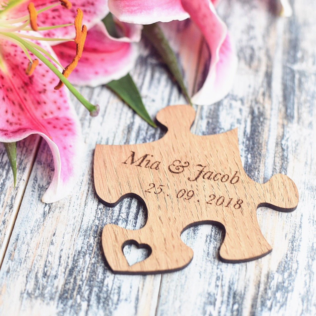 Personalised Puzzle Piece Wedding Favour Coasters - HomeCreationss