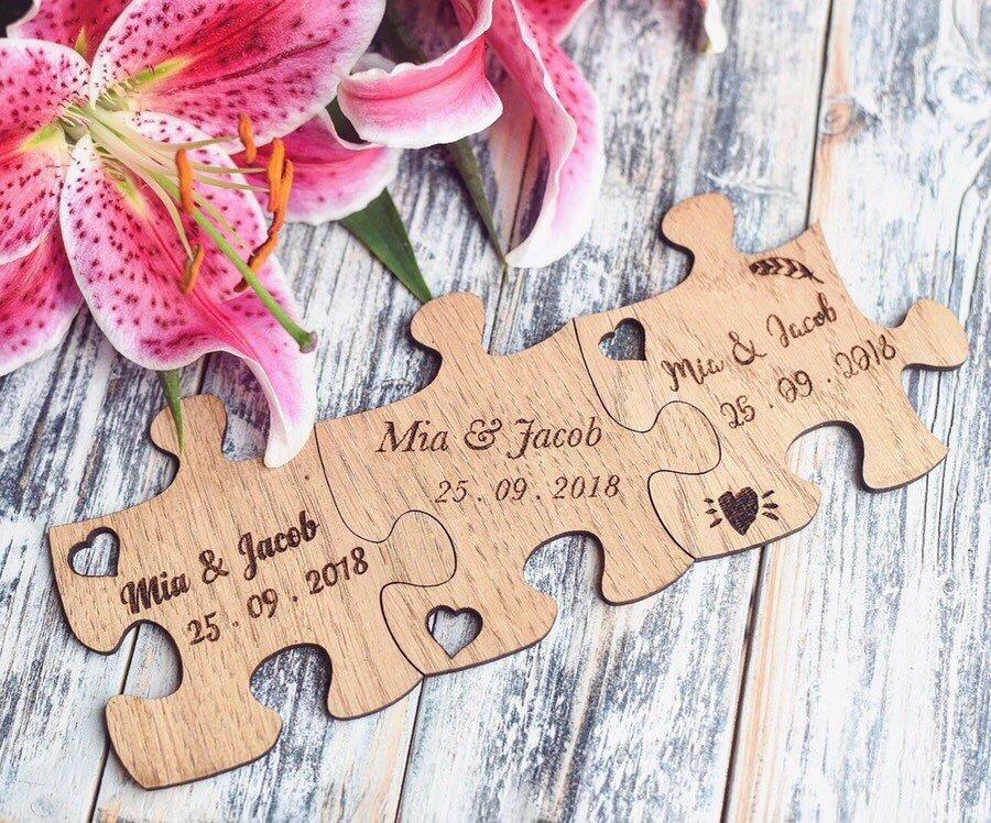 Personalised Puzzle Piece Wedding Favour Coasters - HomeCreationss