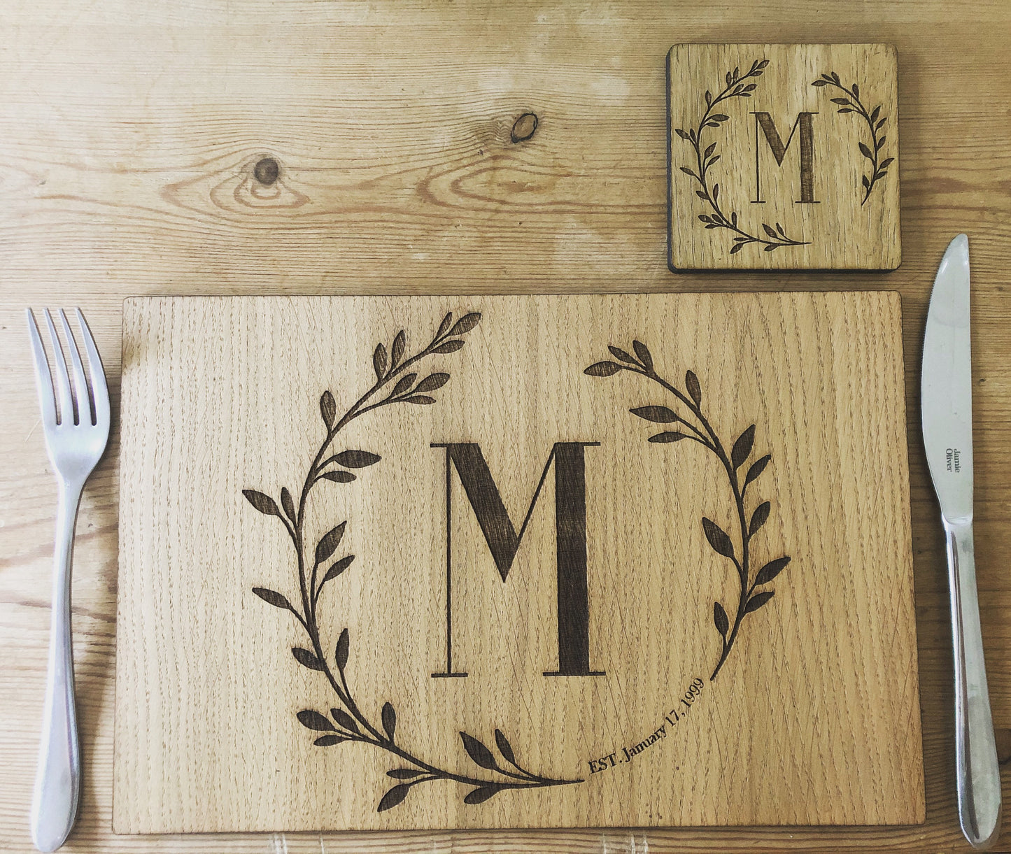 Personalised Luxury Oak Placemat & Coaster Set | Personalised Initial Placemats | Alphabet Placemats | Birthday Gift | House Warming Gift-Maison Creations