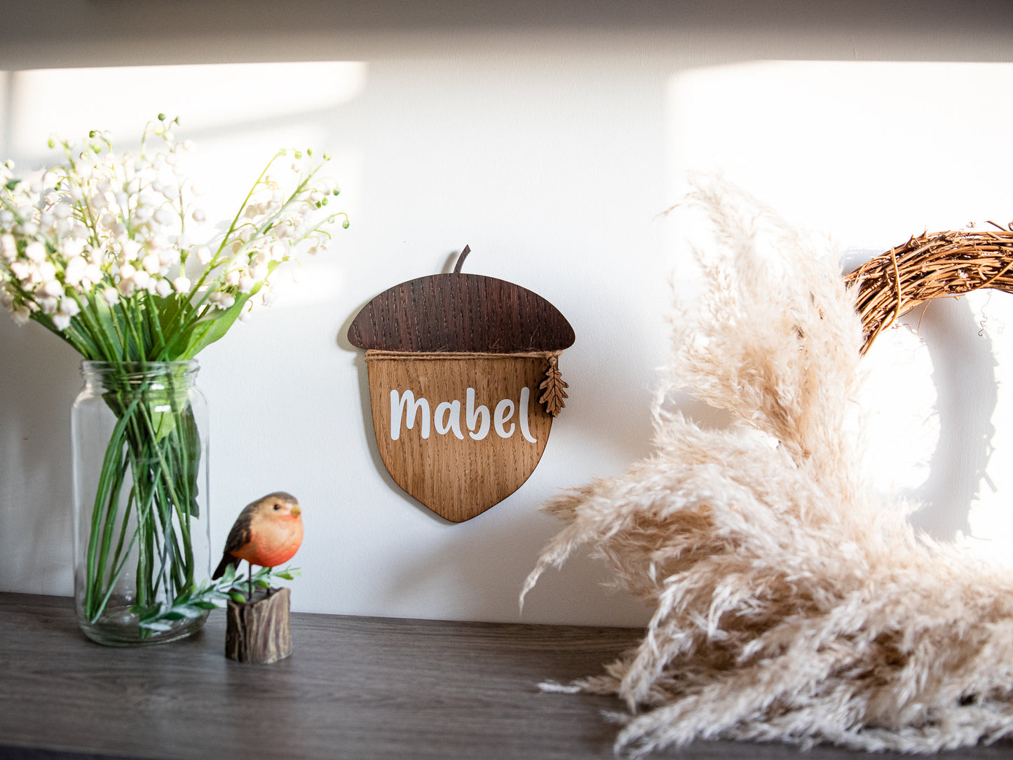 Nursery Name Sign | Personalised Wooden Name Sign | Children’s Door Sign | Playroom Decor | Wooden Acorn | Newborn Baby Gift | Woodland