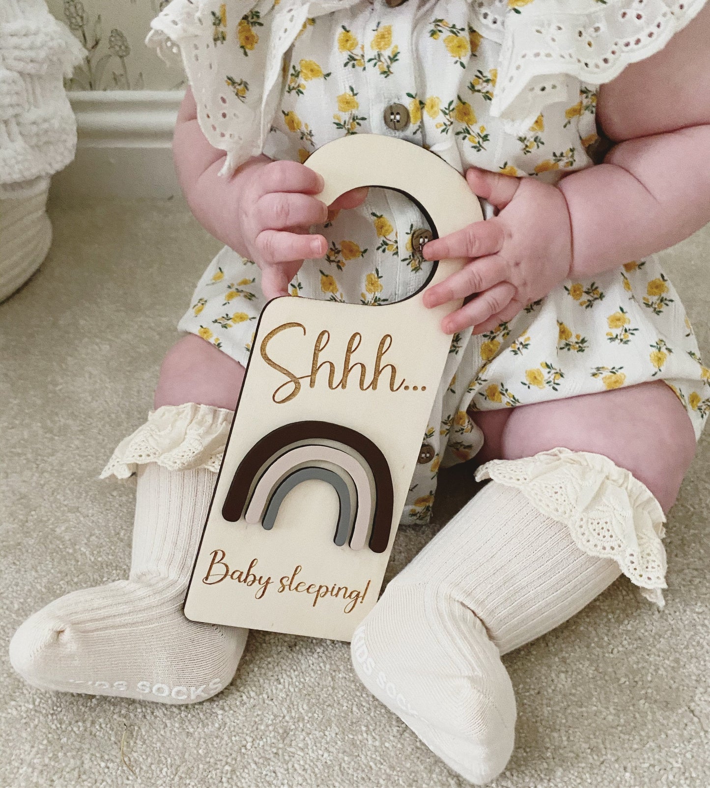 Shh Baby Sleeping Door Sign | Do Not Disturb Door Sign | Neutral Rainbow | Gender Neutral Gift | Newborn Gift | Baby Shower | Boho Nursery