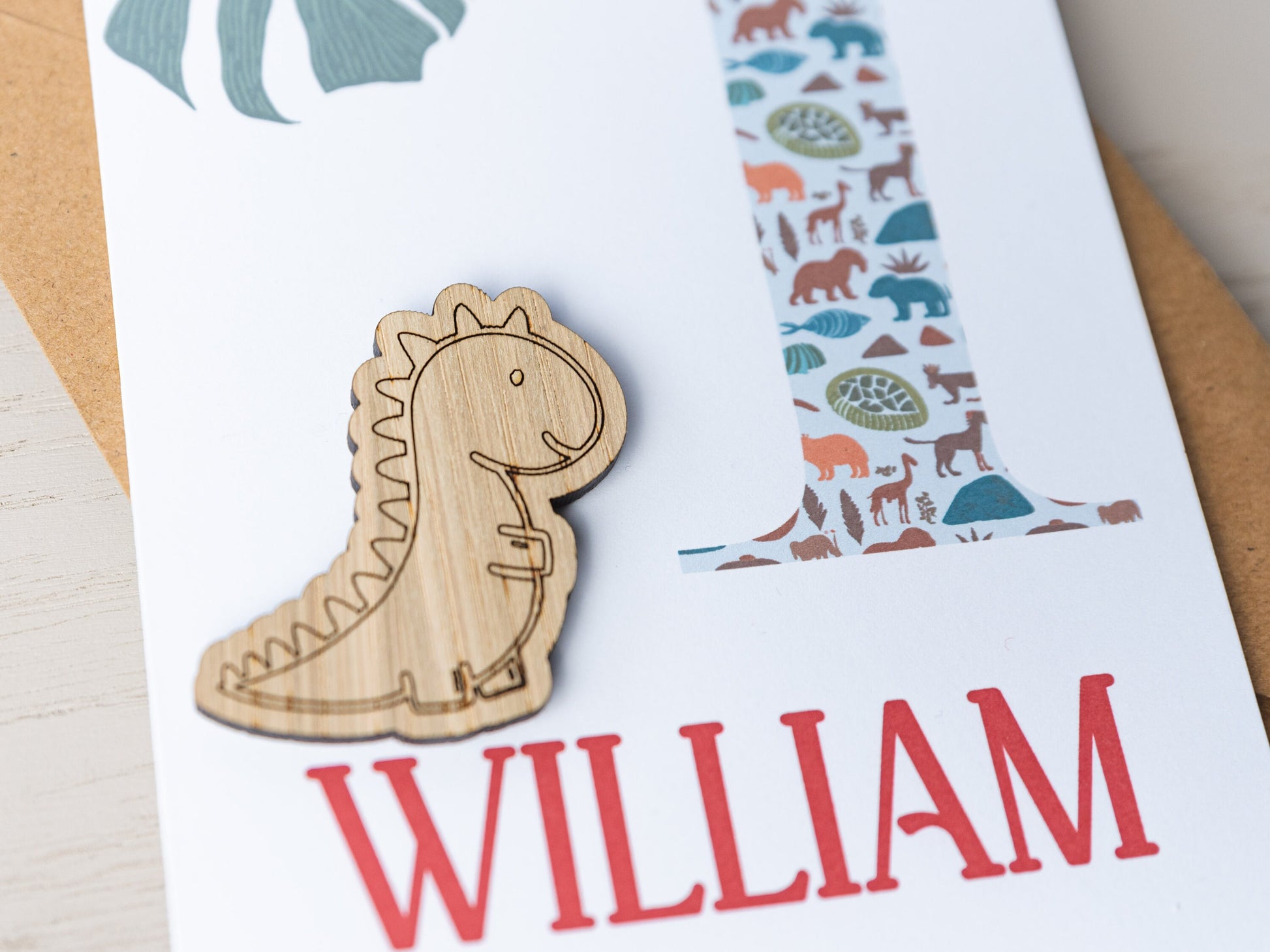 Celebrate a 1st birthday with our Personalized Card featuring a charming wooden charm. Perfect for a unique and heartfelt gesture.