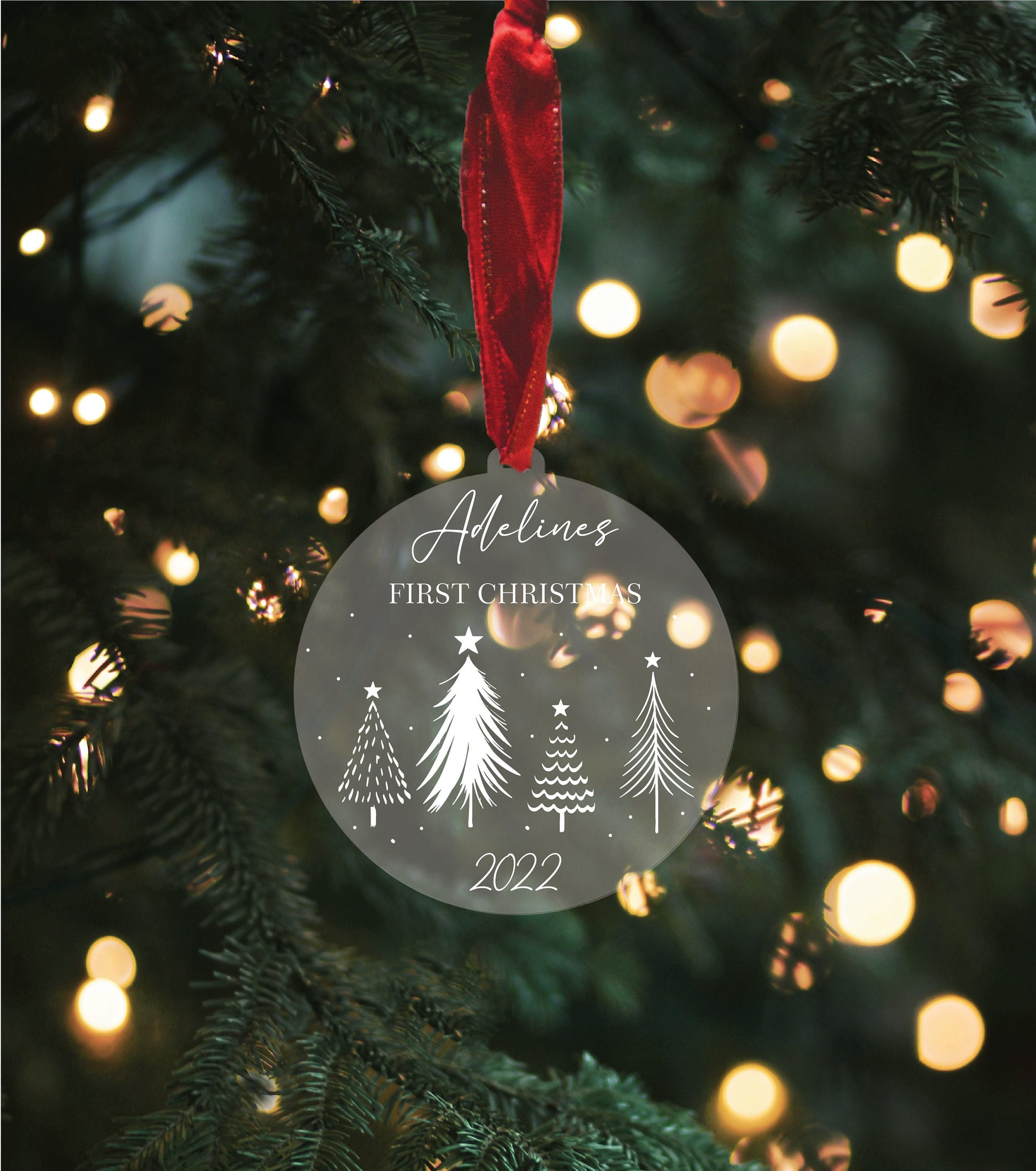 Personalised Baby&#39;s first Christmas Bauble, Acrylic 1st Christmas Baubles, Xmas Tree Decorations with Any Name, New Baby Christmas Gift