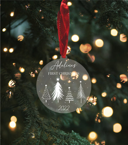 Personalised Baby&#39;s first Christmas Bauble, Acrylic 1st Christmas Baubles, Xmas Tree Decorations with Any Name, New Baby Christmas Gift