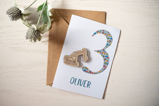 Personalised Boys Digger Birthday Card, First Birthday Card for Brother Son Grandson Nephew Godson, Happy Birthday Card For Kids