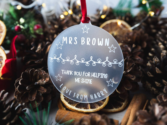 Teacher Christmas Gift, Personalised Teacher Present, Teacher Bauble, Thank You Teacher, Personalised Teacher Christmas Present
