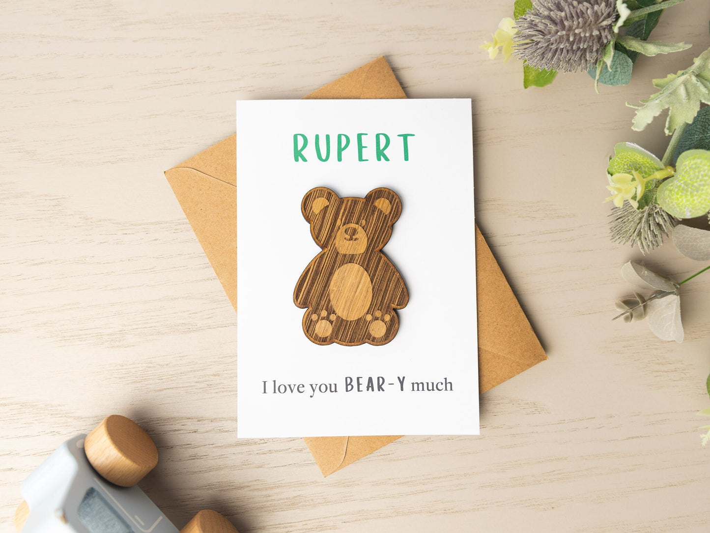 Personalised Bear Birthday Card, Teddy Bear Card for Son Daughter, Cute Bear Greeting Card Grandson Granddaughter