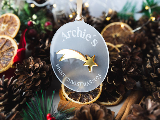 Personalised Baby&#39;s first Christmas Bauble, Acrylic 1st Christmas Baubles, Xmas Tree Decorations with Any Name, New Baby Christmas Gift