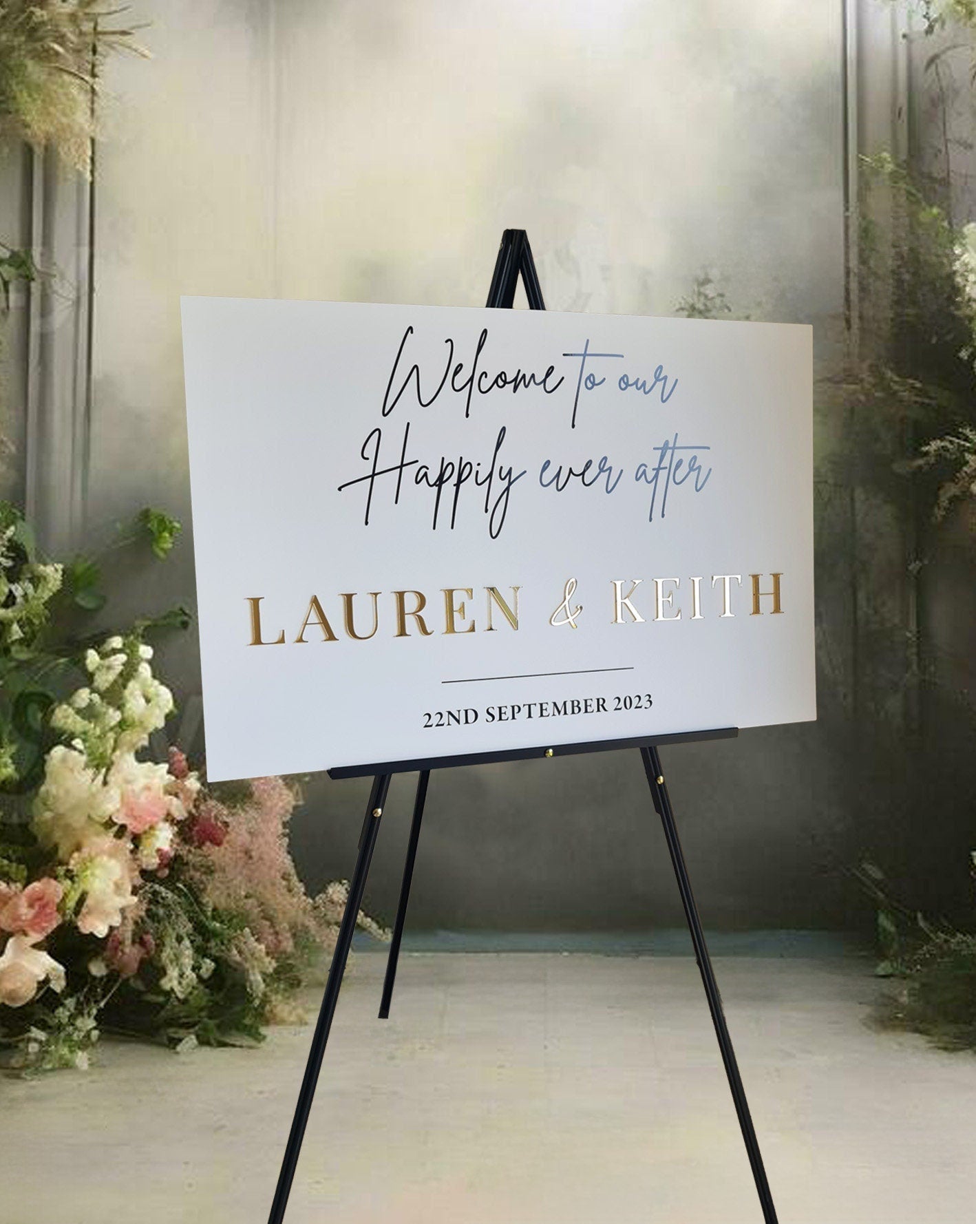Wedding Welcome Sign Acrylic, Welcome To Our Wedding Sign, Modern Gold Acrylic, Personalised Wedding Decoration, Entrance Sign, A1 A2 XL