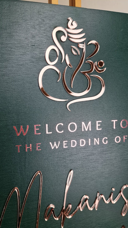 Wedding Welcome Sign Acrylic, Hindu Wedding, Ganesha, Welcome To Our Wedding, Modern Gold Acrylic, Personalised Wedding Decoration, A1 A2 XL