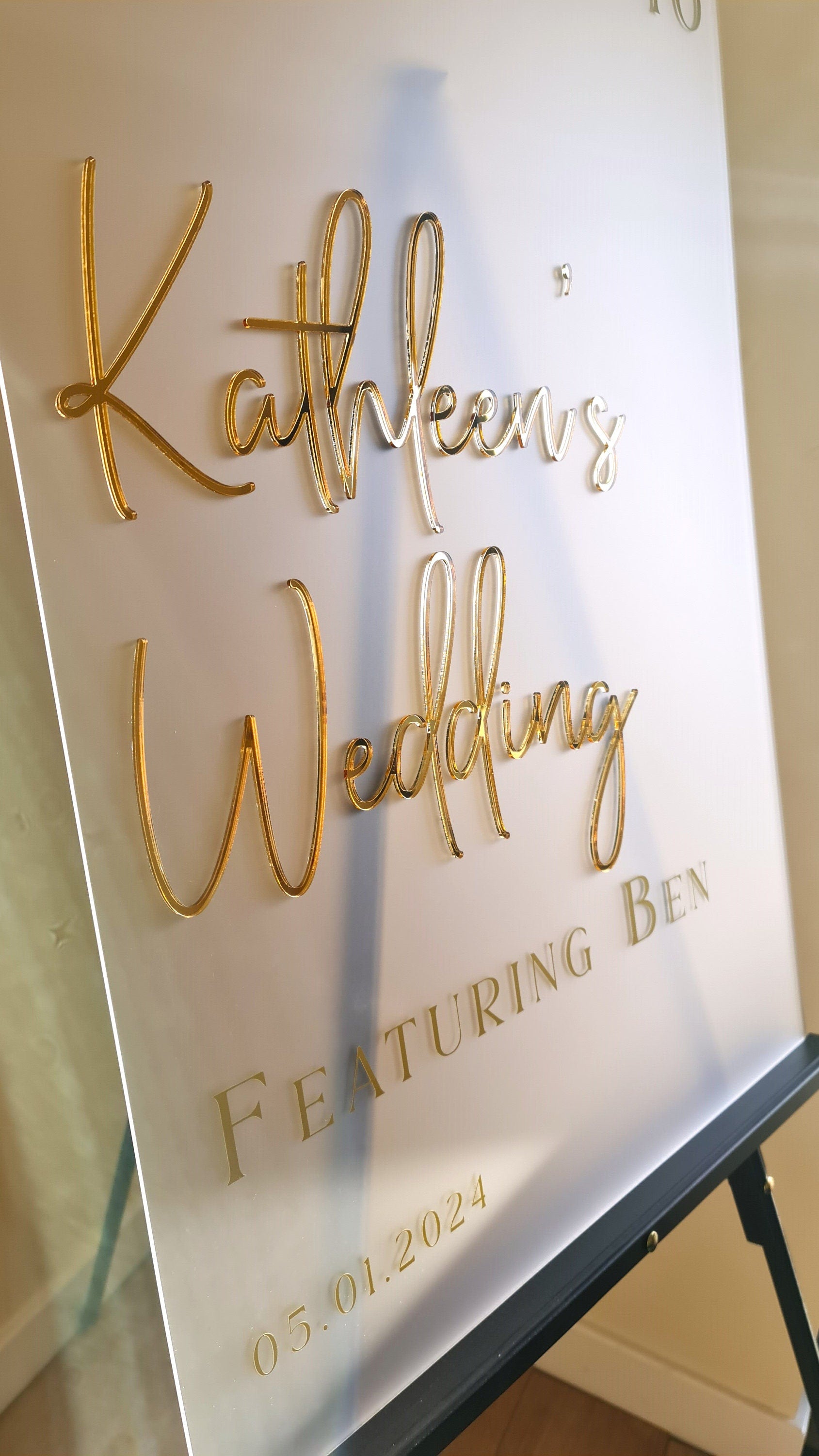 Wedding Welcome Sign Acrylic, Welcome To Our Wedding Sign, Modern Gold Acrylic, Personalised Wedding Decoration, Entrance Sign, A1 A2 XL