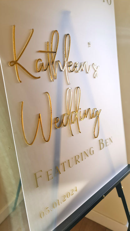 Wedding Welcome Sign Acrylic, Welcome To Our Wedding Sign, Modern Gold Acrylic, Personalised Wedding Decoration, Entrance Sign, A1 A2 XL