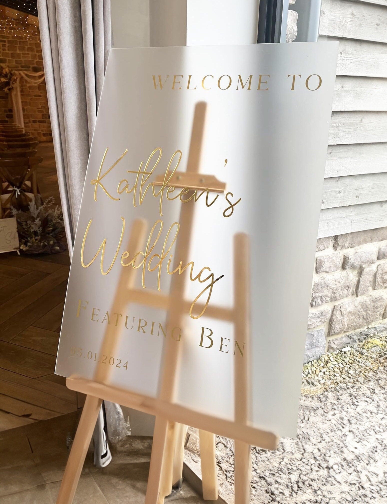 Wedding Welcome Sign Acrylic, Welcome To Our Wedding Sign, Modern Gold Acrylic, Personalised Wedding Decoration, Entrance Sign, A1 A2 XL