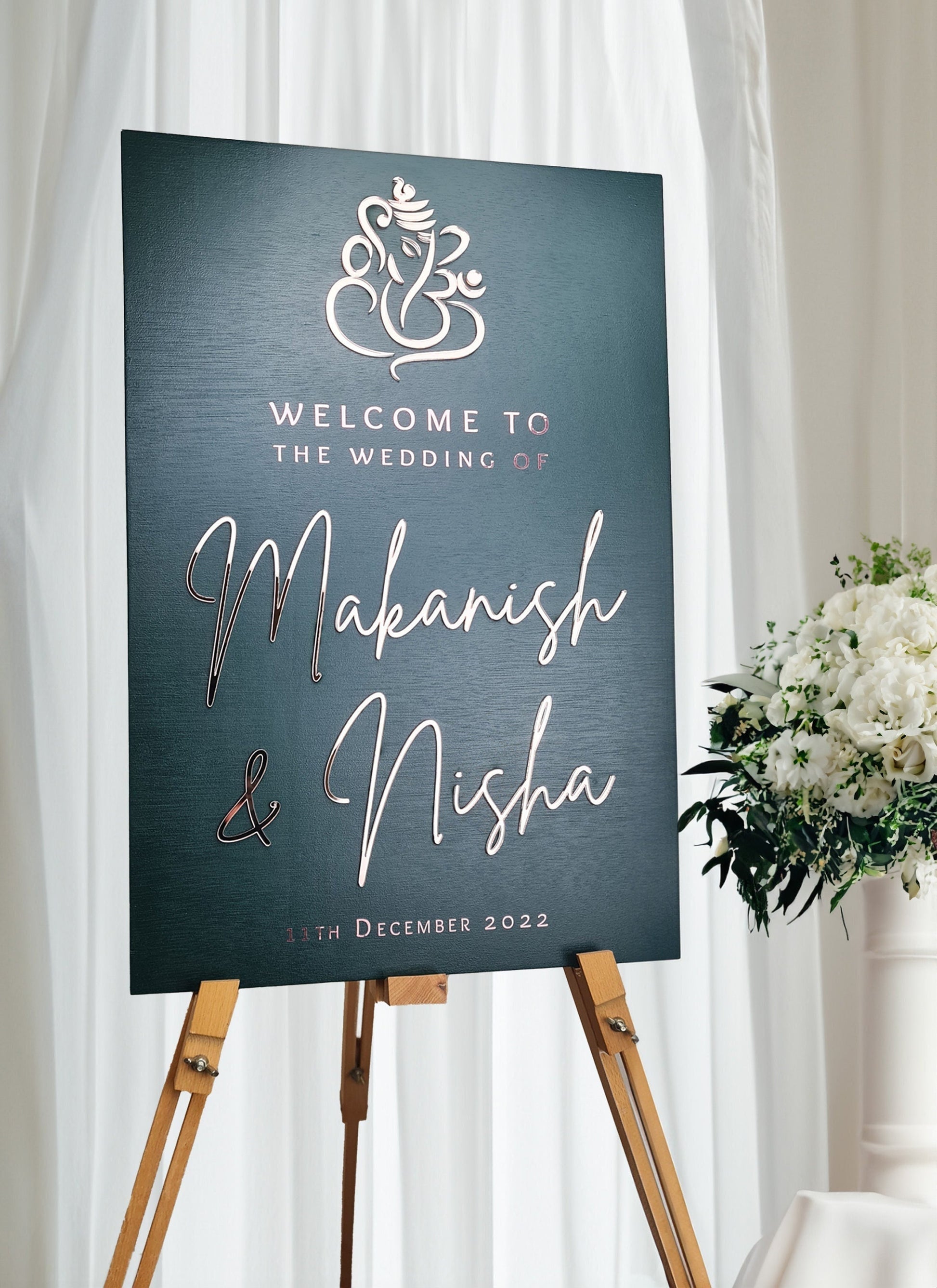 Wedding Welcome Sign Acrylic, Hindu Wedding, Ganesha, Welcome To Our Wedding, Modern Gold Acrylic, Personalised Wedding Decoration, A1 A2 XL