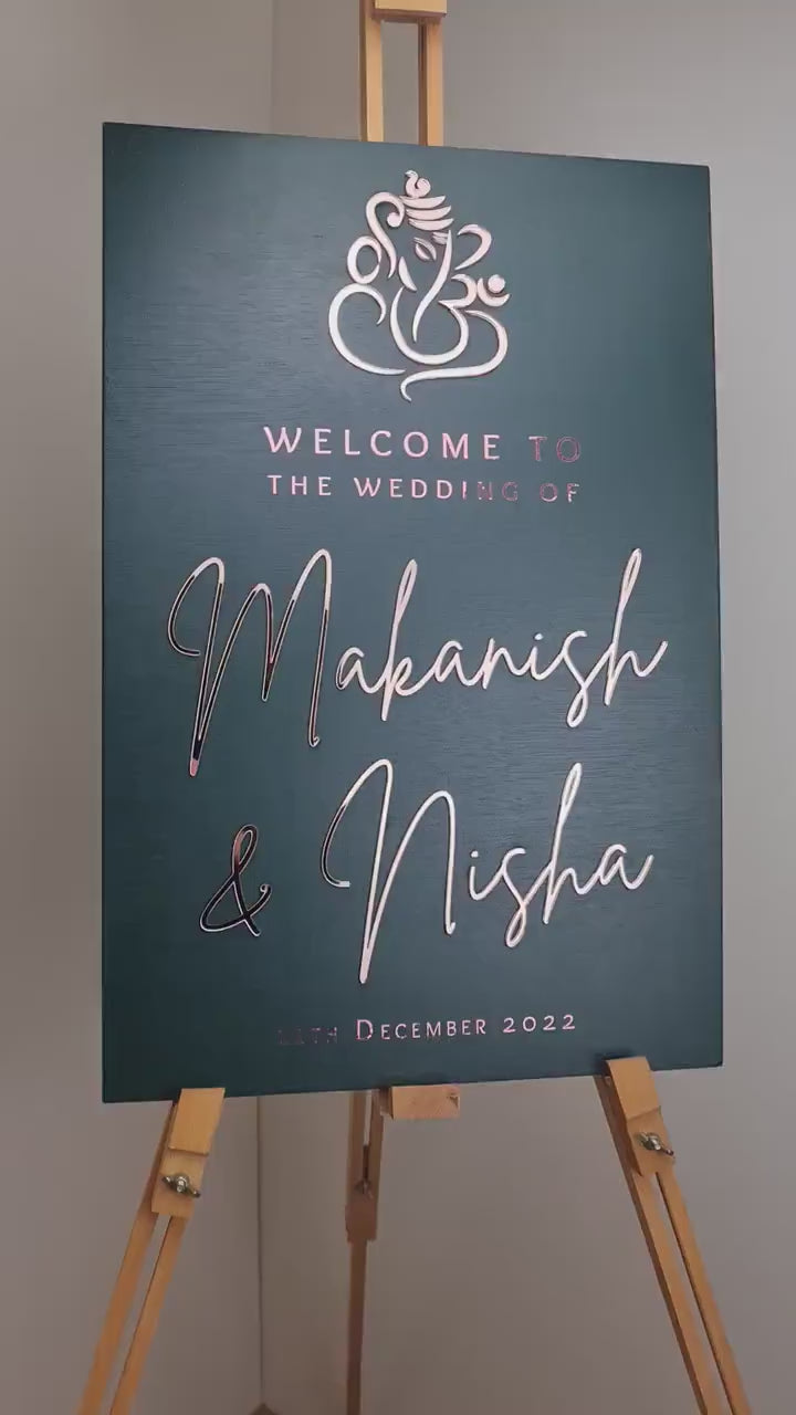 Wedding Welcome Sign Acrylic, Hindu Wedding, Ganesha, Welcome To Our Wedding, Modern Gold Acrylic, Personalised Wedding Decoration, A1 A2 XL