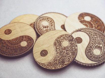 Yin Yang Wooden Coasters Set of 6 - HomeCreationss