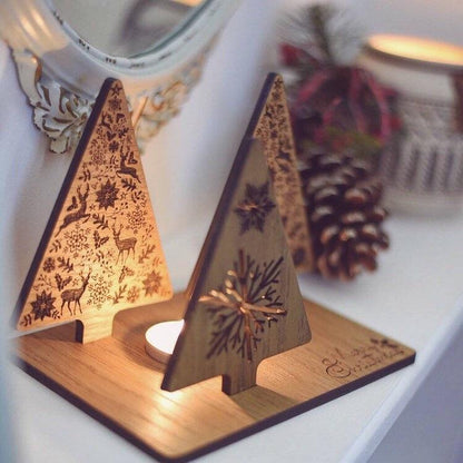 Wooden Christmas Tree Candle Holder