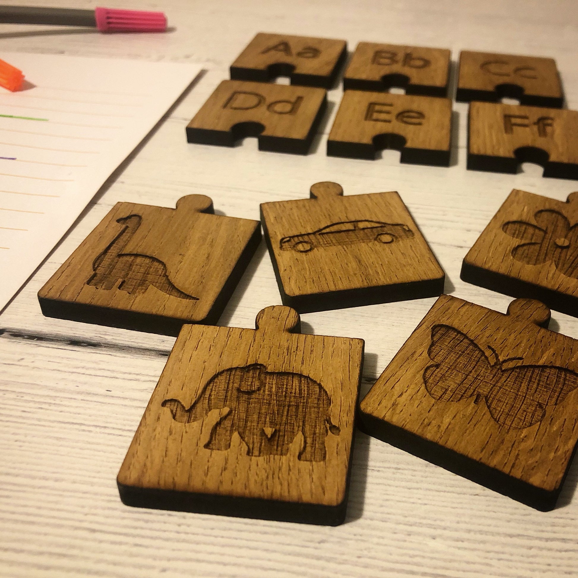 Wooden Alphabet Puzzle Pieces | Match Letters & Pictures | Educational Toy | Fun Learning | Homeschooling Fun Toy | Letter Recognition
