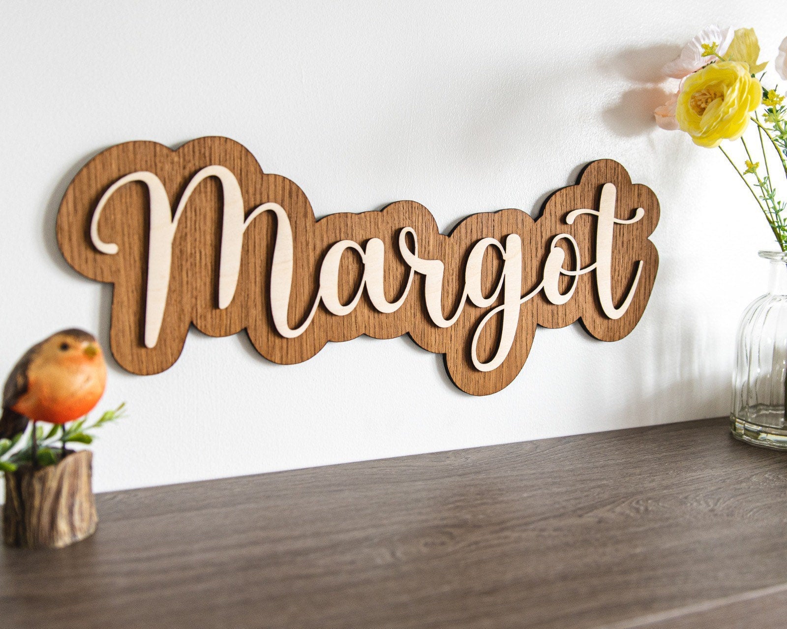 Nursery Name Sign | Personalised Wooden Name Sign | Children’s Door Sign | Playroom Decor | Name Cloud | Newborn Baby Gift | Birthday