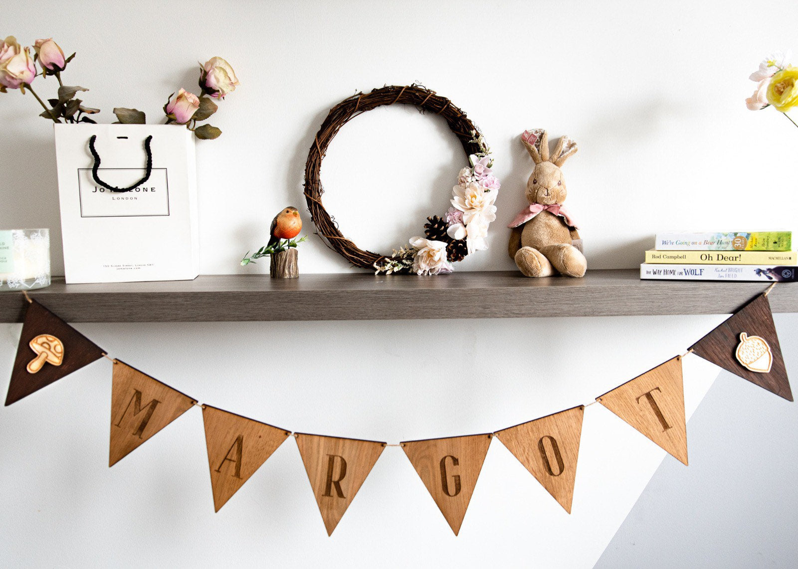 Personalised Wooden Bunting | Nursery Bunting | Name Bunting | Letter Flags | Woodland Theme Bunting | Nursery Decor | Laser Engraved |