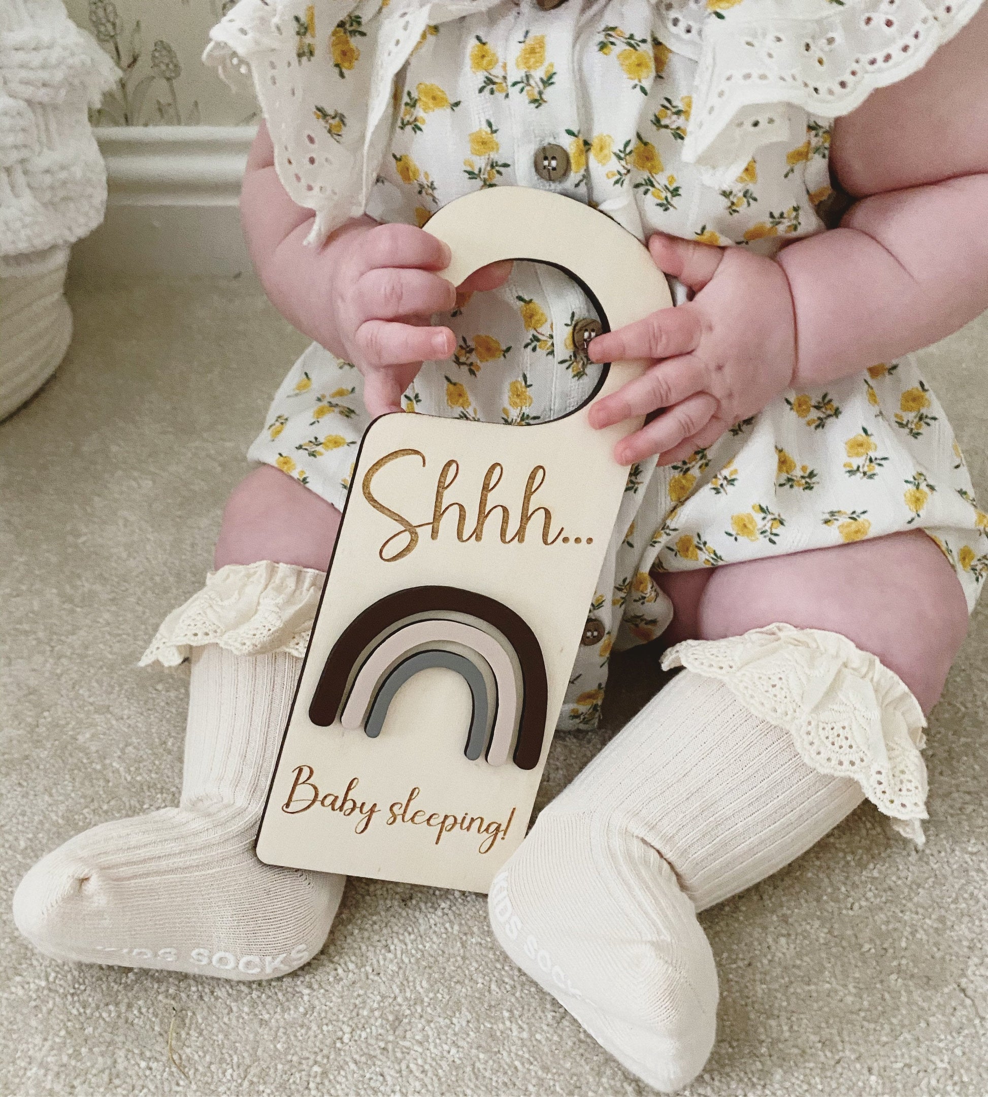 Shh Baby Sleeping Door Sign | Do Not Disturb Door Sign | Neutral Rainbow | Gender Neutral Gift | Newborn Gift | Baby Shower | Boho Nursery