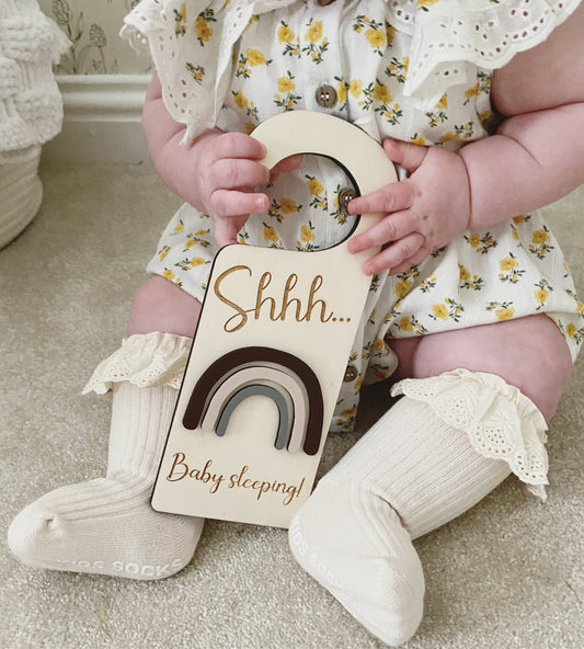 Shh Baby Sleeping Door Sign | Do Not Disturb Door Sign | Neutral Rainbow | Gender Neutral Gift | Newborn Gift | Baby Shower | Boho Nursery