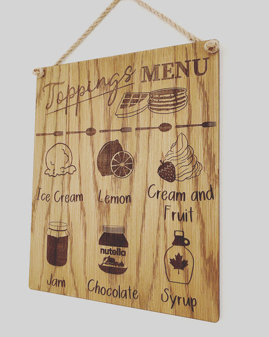 Toppings Menu | Pancake Toppings | Waffle Toppings | Ice Cream Toppings | Kitchen Wall Decor | New Home Gift | Shop Menu |Nutella Lover Gift
