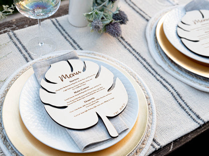 Personalised Monstera Leaf Menu | Boho | Botanical | Leaf Menu Card | Wedding Menu| Personalised Dining | Neutral | Wedding Breakfast