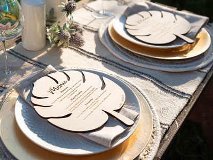 Personalised Monstera Leaf Menu | Boho | Botanical | Leaf Menu Card | Wedding Menu| Personalised Dining | Neutral | Wedding Breakfast