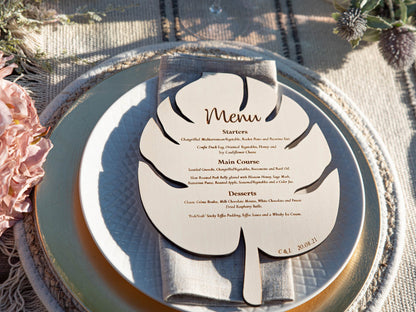 Personalised Monstera Leaf Menu | Boho | Botanical | Leaf Menu Card | Wedding Menu| Personalised Dining | Neutral | Wedding Breakfast