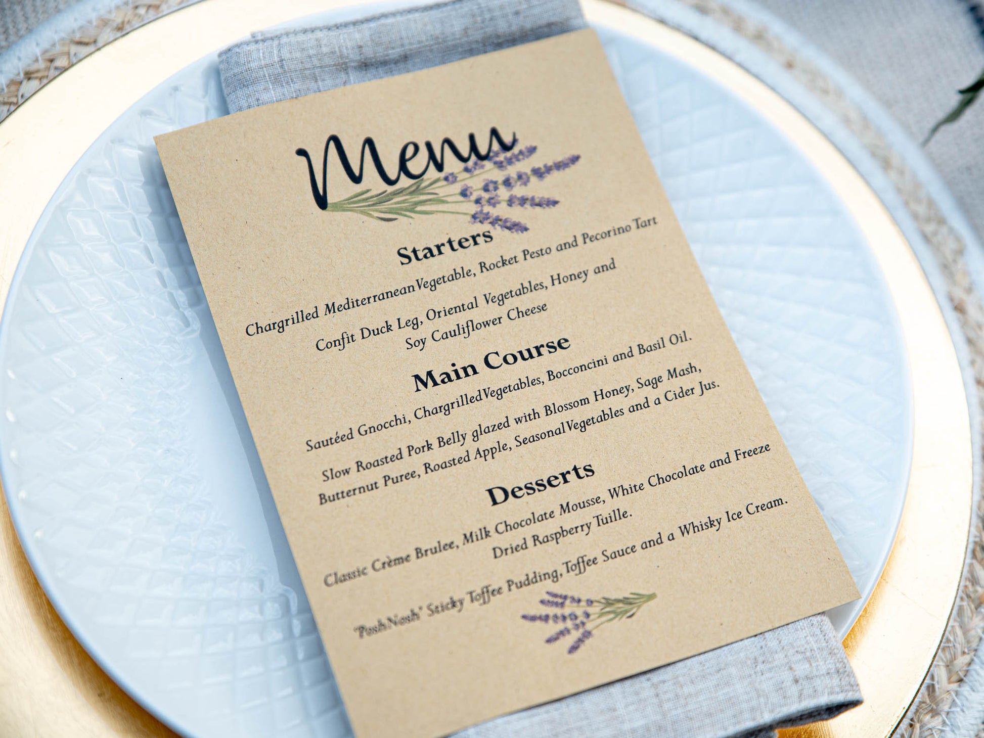Personalised Paper Wedding Menu | Lavender | Botanical | Dining | Wedding Breakfast | Table Setting | Food | Decoration | Paper Menu