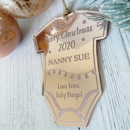 Personalised Grandparents Christmas Bauble | Babies First Christmas | Gift From Grandchild | Mirrored Acrylic | Babygrow Bauble | Tree Decor