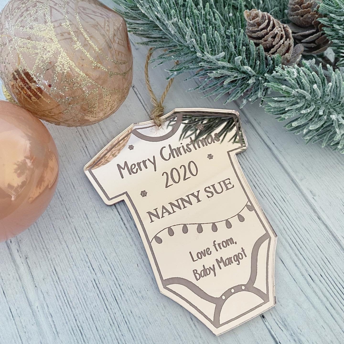 Personalised Grandparents Christmas Bauble | Babies First Christmas | Gift From Grandchild | Mirrored Acrylic | Babygrow Bauble | Tree Decor