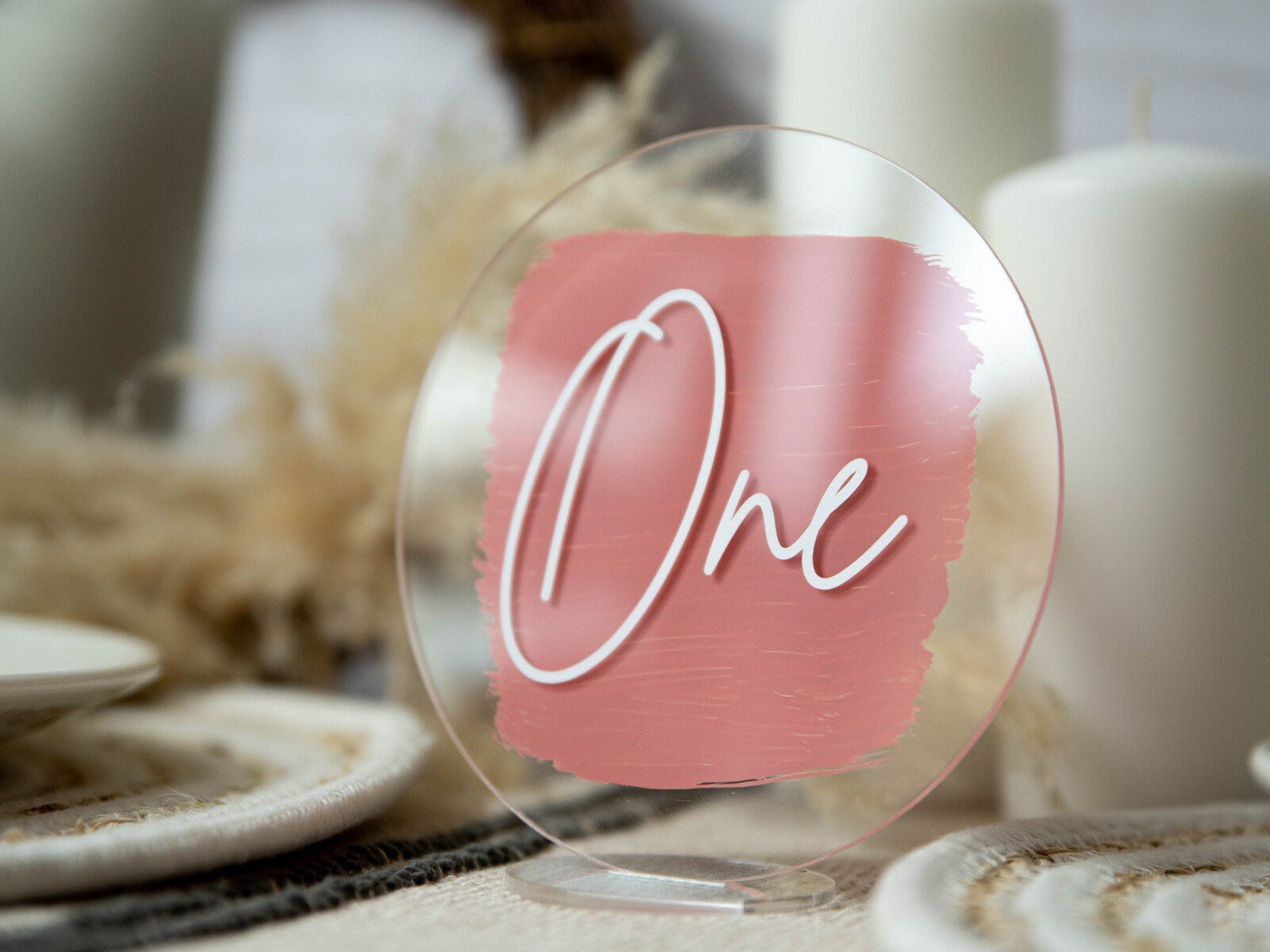 Circular Acrylic Table Number Signs | Wedding Decor | Table Centre Piece | Circle Shape | Modern Wedding | Table Number With Stand | Painted